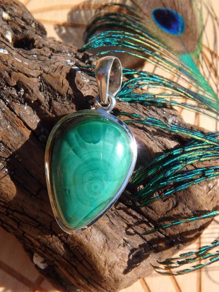 Unique Pastel Green Malachite Gemstone Pendant In Sterling Silver (Includes Silver Chain) - Earth Family Crystals