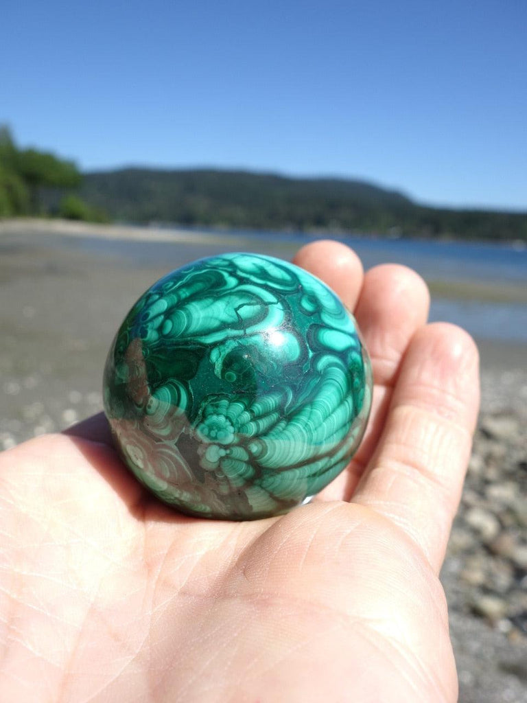 Lush Green Swirls & Bulls Eye Patterns Malachite Sphere Carving - Earth Family Crystals