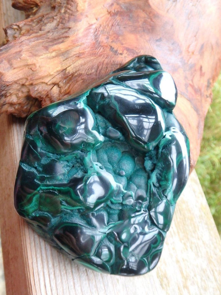 Large & Chunky Deep Green Partially Polished Malachite Specimen With Caves - Earth Family Crystals