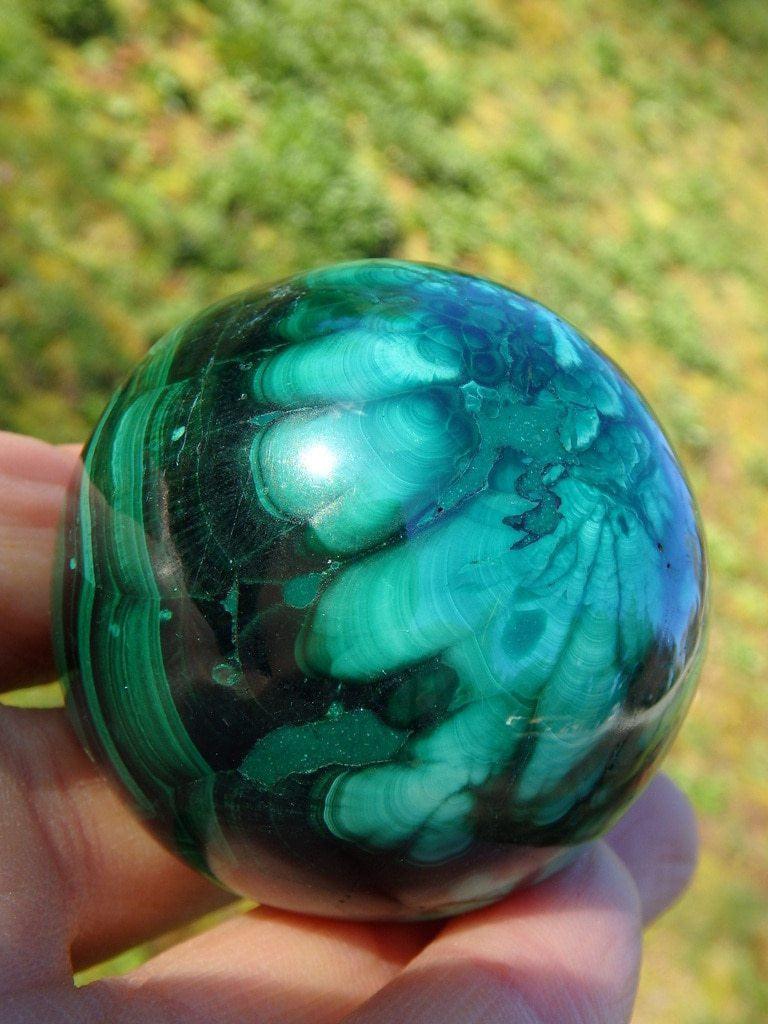 Amazing Green Flowers & Swirl Patterns Malachite Gemstone Sphere - Earth Family Crystals
