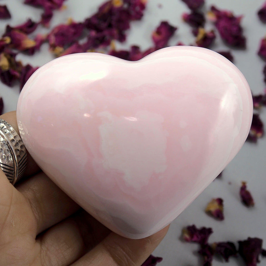 Beautiful Patterns Creamy Pink Mangano Calcite Love Heart #6 - Earth Family Crystals
