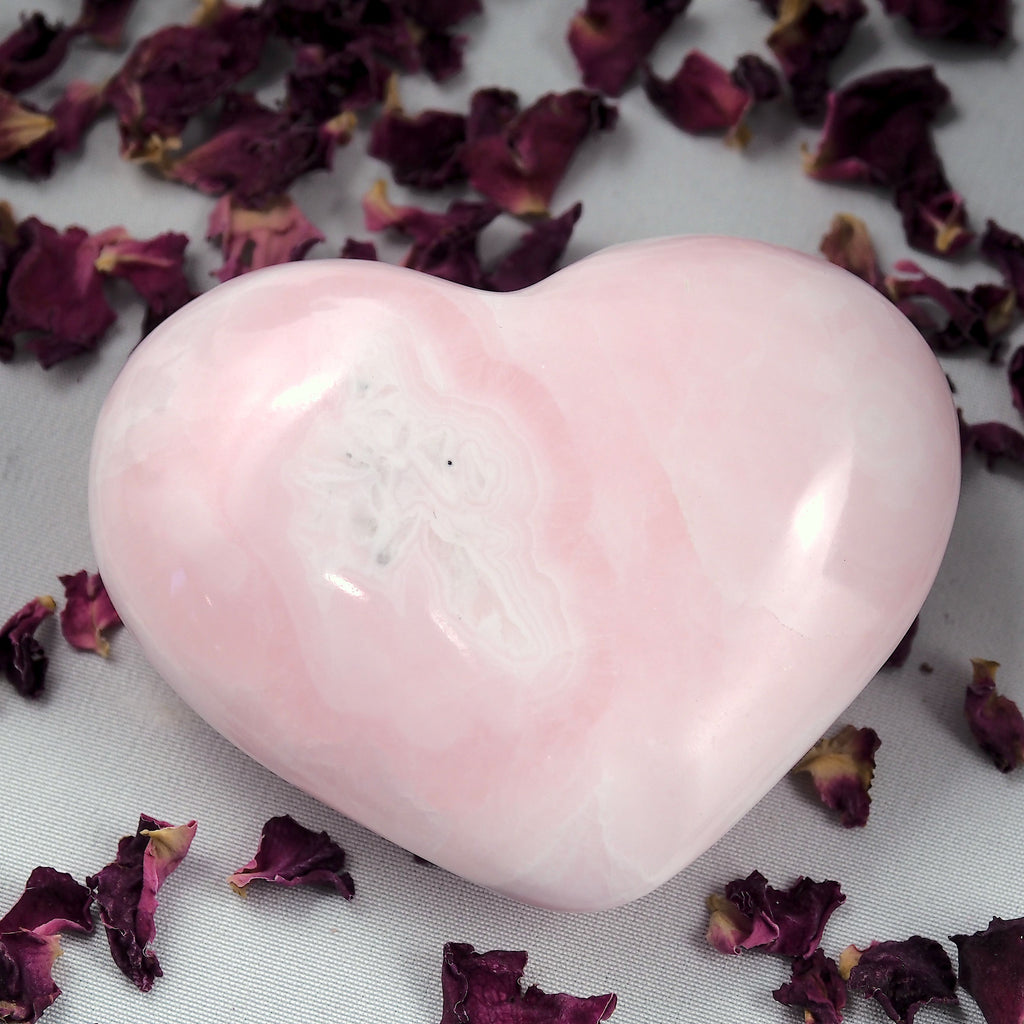 Beautiful Patterns Creamy Pink Mangano Calcite Love Heart #4 - Earth Family Crystals