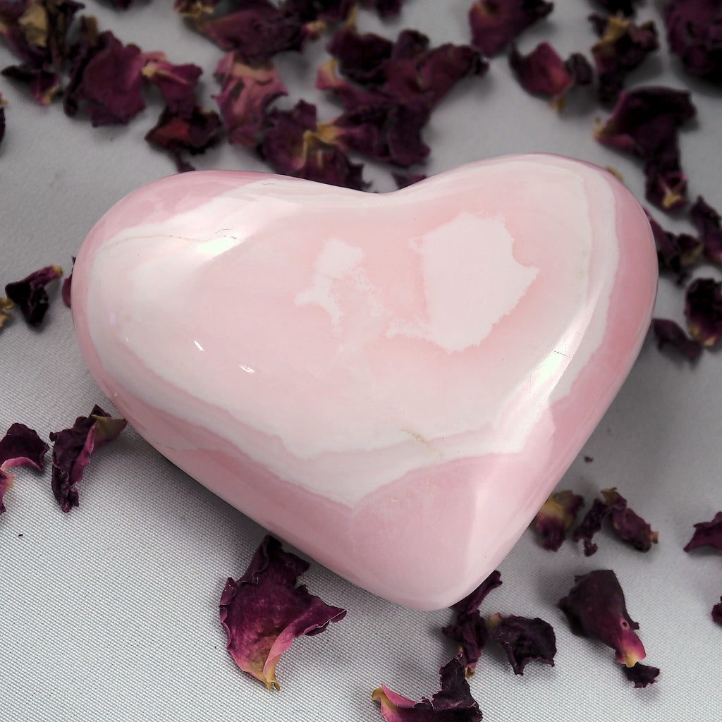 Beautiful Patterns Creamy Pink Mangano Calcite Love Heart #3 - Earth Family Crystals