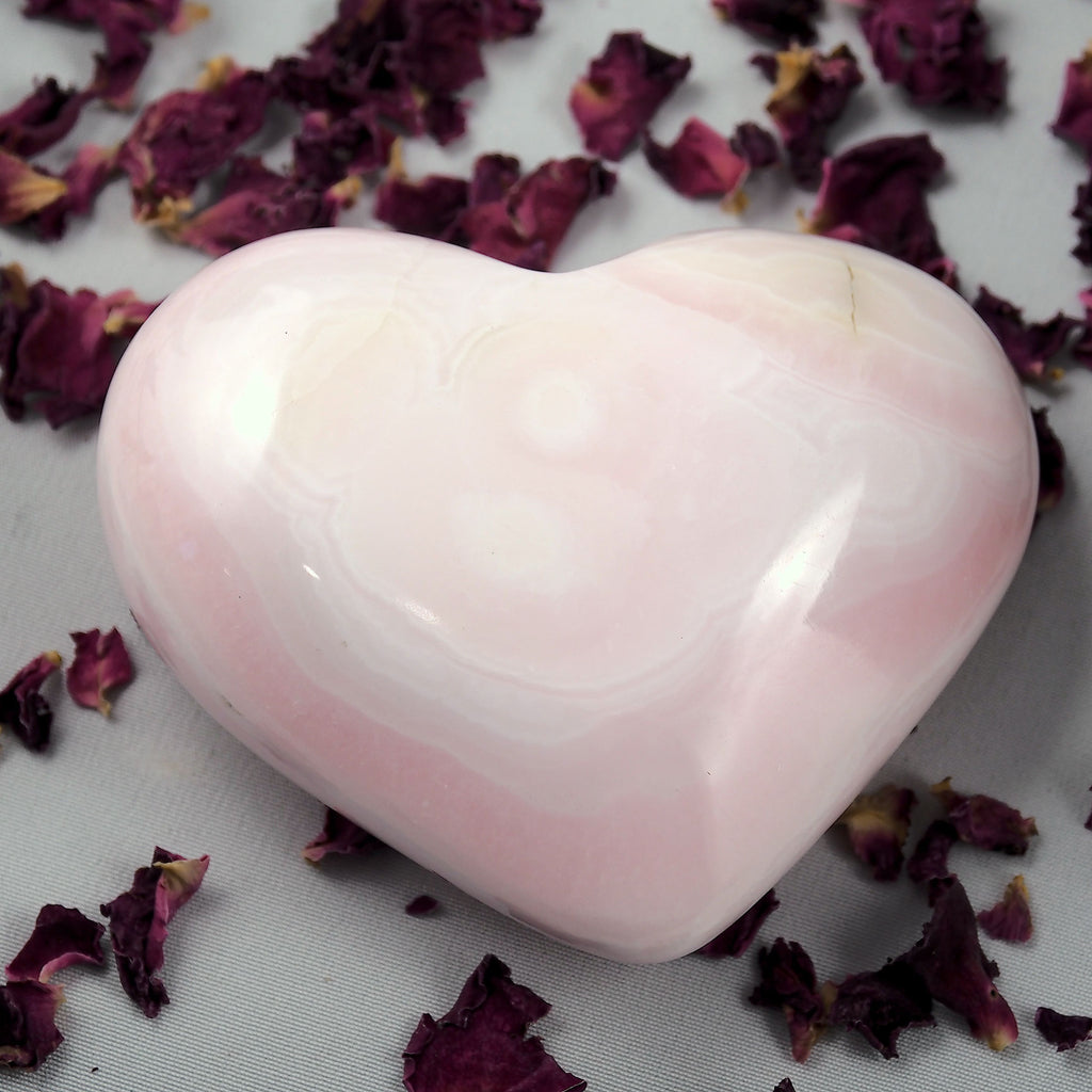 Beautiful Patterns Creamy Pink Mangano Calcite Love Heart #2 - Earth Family Crystals