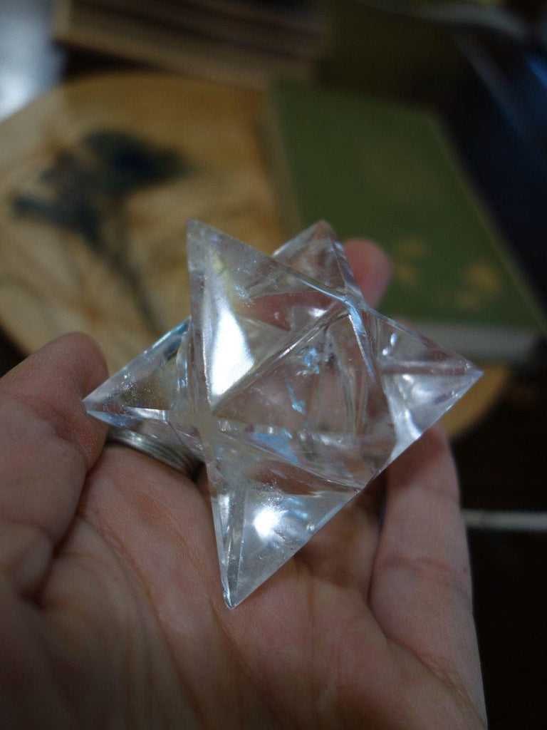 Brilliant Clear Quartz Sacred Geometry Merkaba Carving - Earth Family Crystals