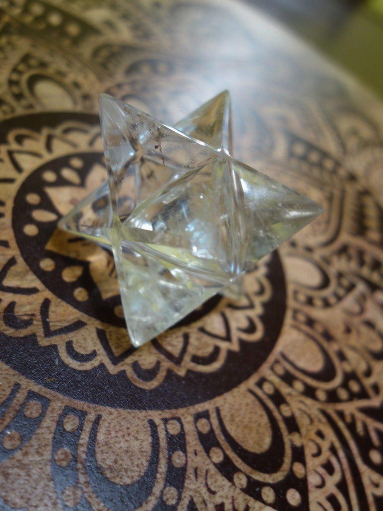 Brilliant Clear Quartz Sacred Geometry Merkaba Carving - Earth Family Crystals