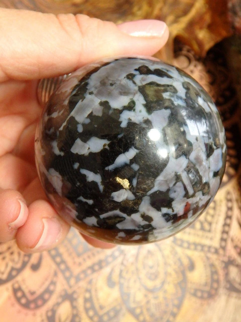 Hidden Gold Flashes Mystic Merlinite Sphere Carving - Earth Family Crystals