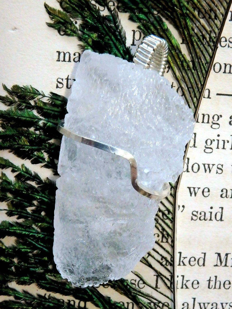 Arizona Elestial Angel Calcite (Aka. White Moldavite) Wire Wrapped Pendant in Sterling Silver (Includes Silver Chain) - Earth Family Crystals