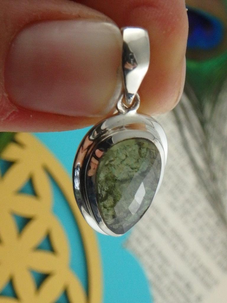 Exquisite Faceted Genuine Moldavite Gemstone Pendant In Sterling Silver (Includes Silver Chain) - Earth Family Crystals
