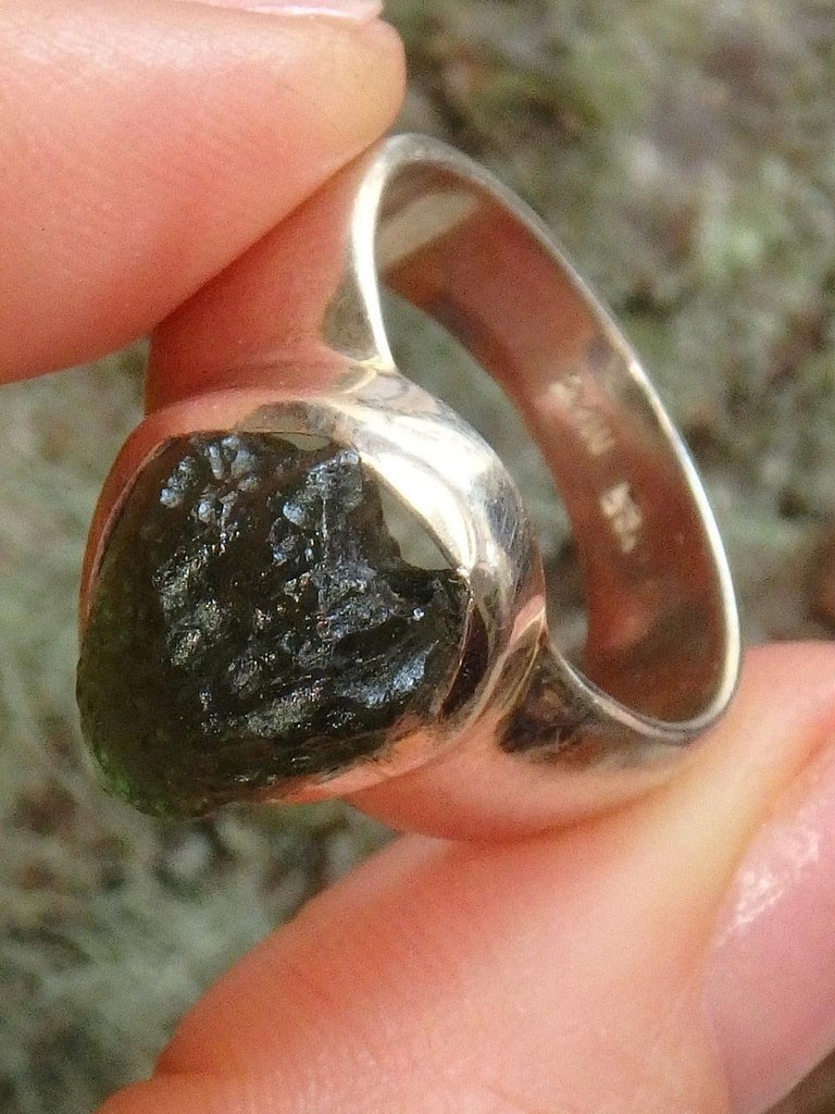 Stunning Raw & Natural Genuine Moldavite Ring in Sterling Silver (Size 8.5) - Earth Family Crystals