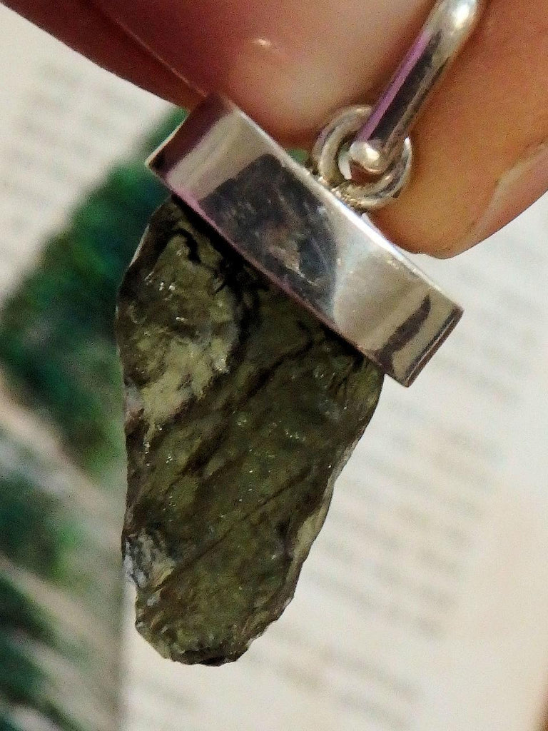 Floating Powerful Green Moldavite Pendant in Sterling Silver (Includes Silver Chain)1 - Earth Family Crystals