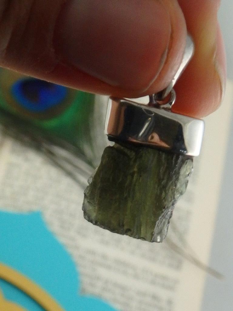 Raw & Cute Green Genuine Moldavite Gemstone Pendant In Sterling Silver(Includes Silver Chain) - Earth Family Crystals