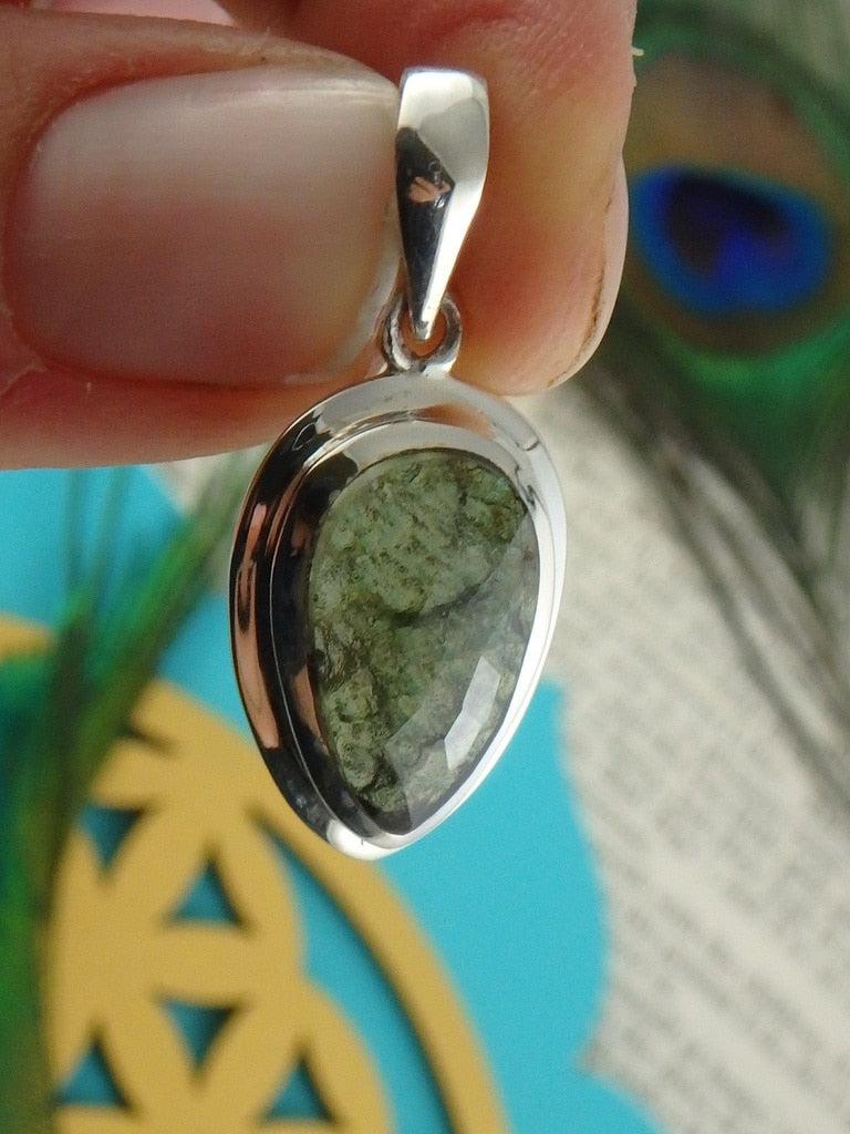 Exquisite Faceted Genuine Moldavite Gemstone Pendant In Sterling Silver (Includes Silver Chain) - Earth Family Crystals