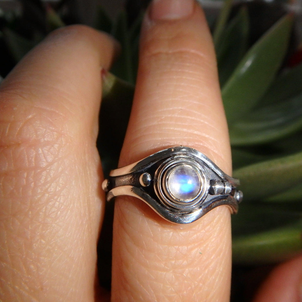 Cute Design Dainty Rainbow Moonstone Ring in Sterling Silver (Size 9) - Earth Family Crystals