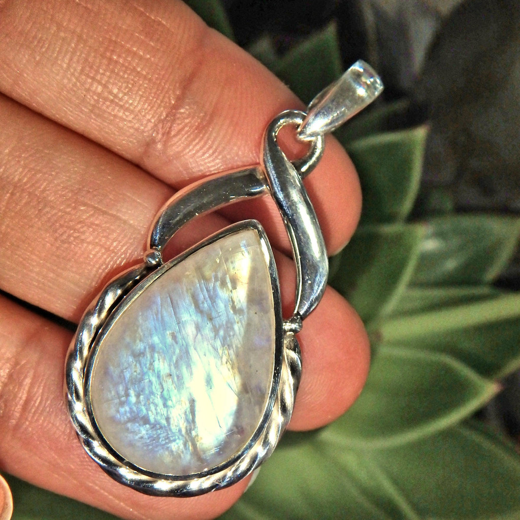 Gorgeous Rainbow Moonstone Gemstone Pendant in 925 Silver (Includes Silver Chain) - Earth Family Crystals