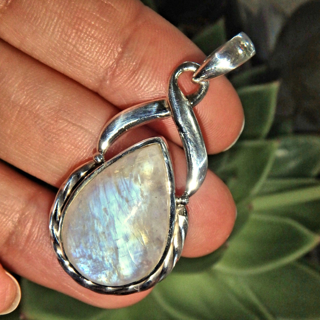 Gorgeous Rainbow Moonstone Gemstone Pendant in 925 Silver (Includes Silver Chain) - Earth Family Crystals