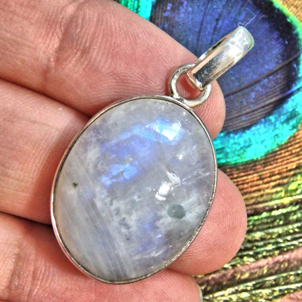 Flashes of Royal Blue Rainbow Moonstone  Sterling Silver Pendant (Includes Silver Chain)2 - Earth Family Crystals
