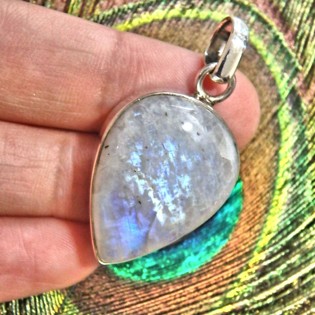 Flashes of Royal Blue Rainbow Moonstone  Sterling Silver Pendant (Includes Silver Chain)1 - Earth Family Crystals
