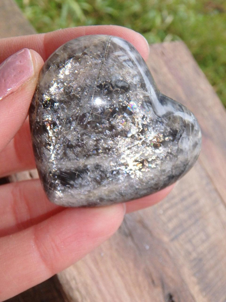 High Flash Black Moonstone Hand Held Heart 1 - Earth Family Crystals