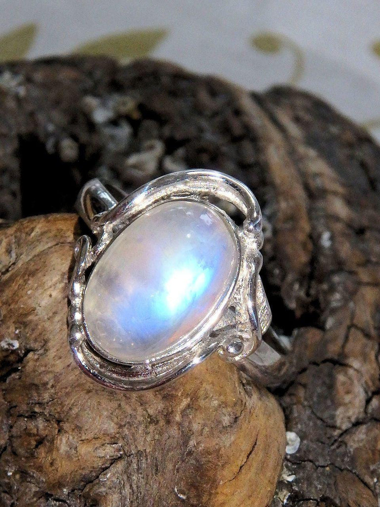 Delightful Royal Blue Flash Rainbow Moonstone Ring in Sterling Silver (Size 9) - Earth Family Crystals