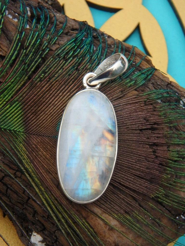 Pretty Colors~ Rainbow Moonstone  Pendant In Sterling Silver (Includes Silver Chain) - Earth Family Crystals