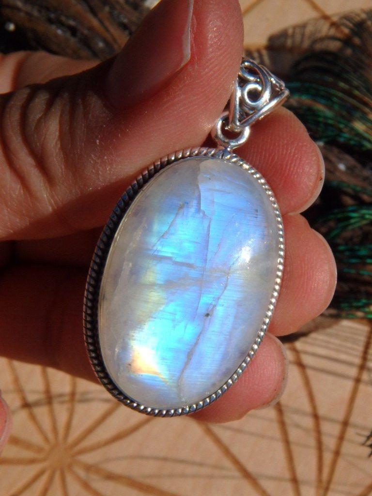 Brilliant Rainbow Moonstone Gemstone Pendant In Sterling Silver (Includes Silver Chain) - Earth Family Crystals