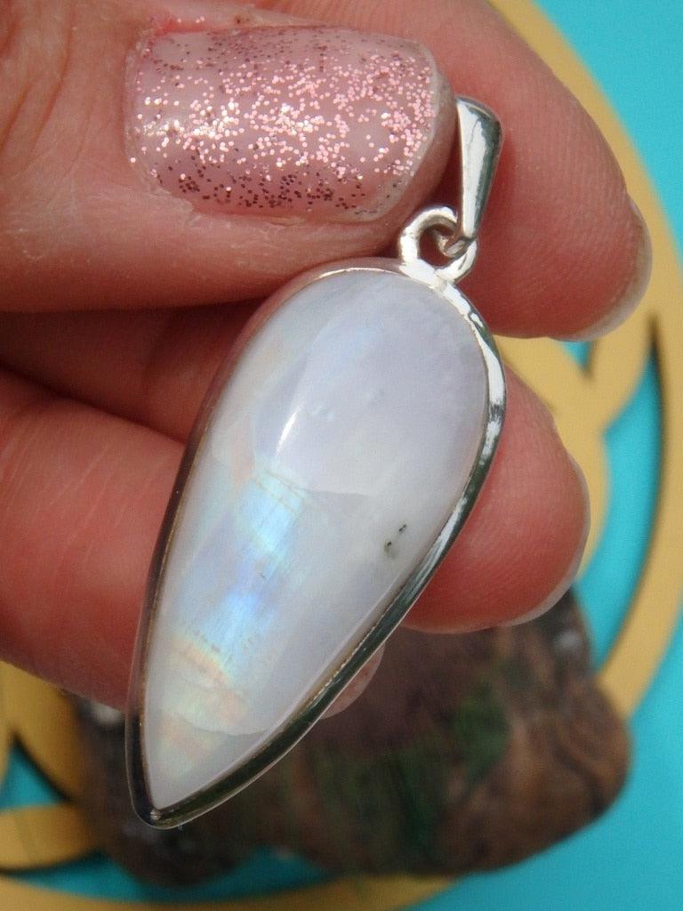 Solid White with a Hint of Flash~ Moonstone  Pendant In Sterling Silver (Includes Silver Chain) - Earth Family Crystals