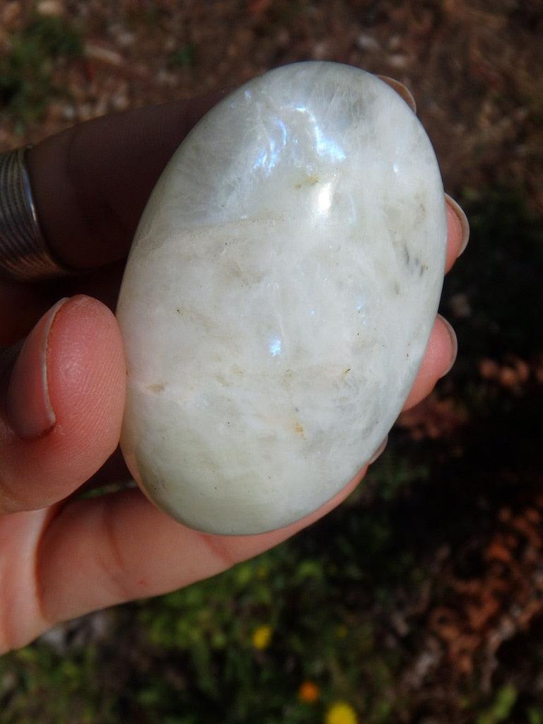 White Moonstone Hand Held Specimen With a Hint of Flash - Earth Family Crystals