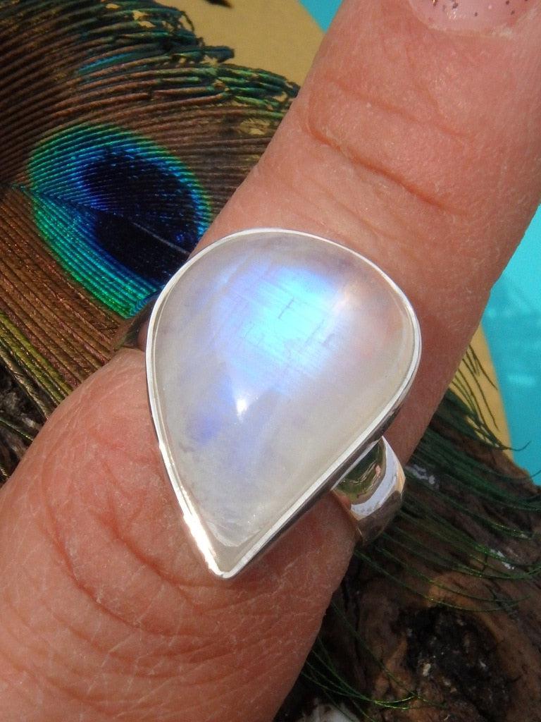 Terrific Teardrop Rainbow Moonstone  Ring In Sterling Silver (Size 6) - Earth Family Crystals