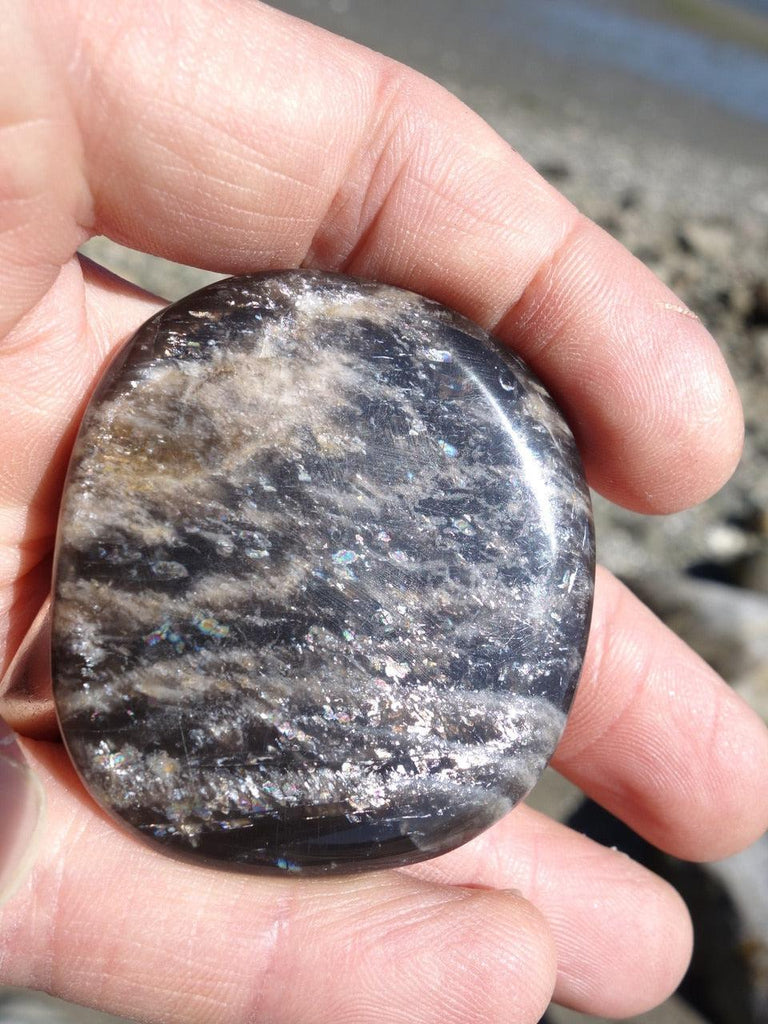 Perfect Worry Stone~ Flat and Smooth Black Moonstone - Earth Family Crystals