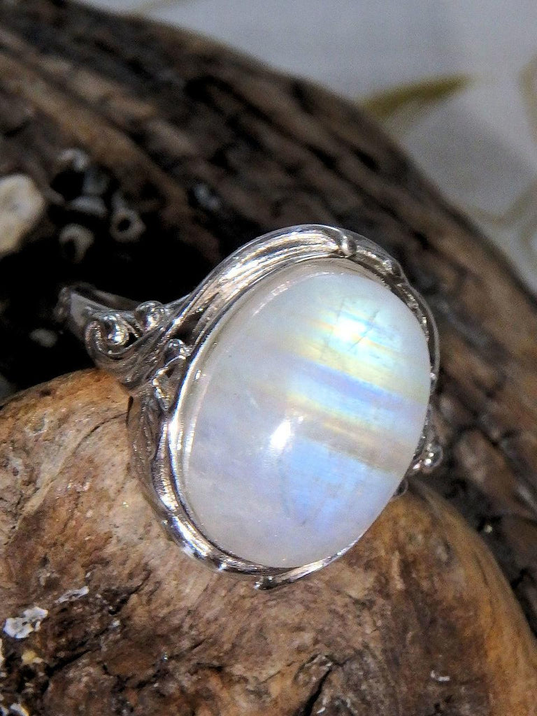Pretty Flashes of Color Rainbow Moonstone Ring in Sterling Silver (7.5) - Earth Family Crystals
