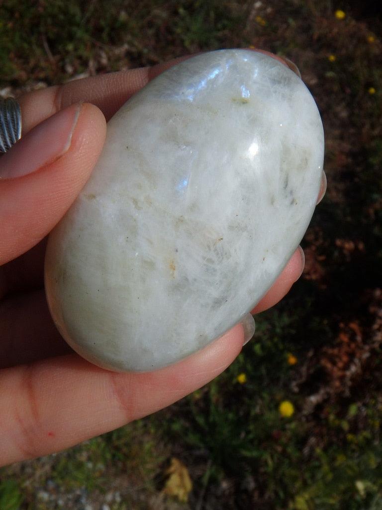 White Moonstone Hand Held Specimen With a Hint of Flash - Earth Family Crystals