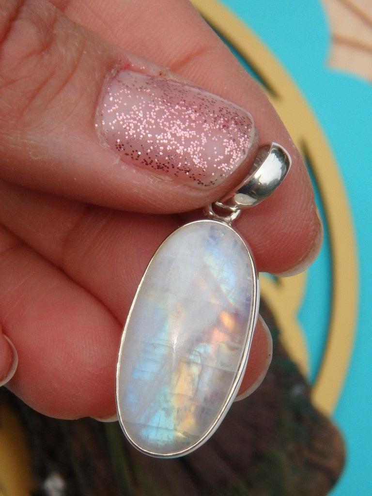 Pretty Colors~ Rainbow Moonstone  Pendant In Sterling Silver (Includes Silver Chain) - Earth Family Crystals