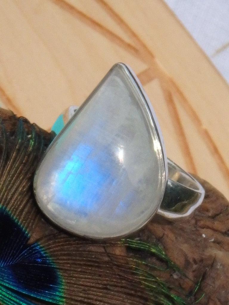 Terrific Teardrop Rainbow Moonstone  Ring In Sterling Silver (Size 6) - Earth Family Crystals