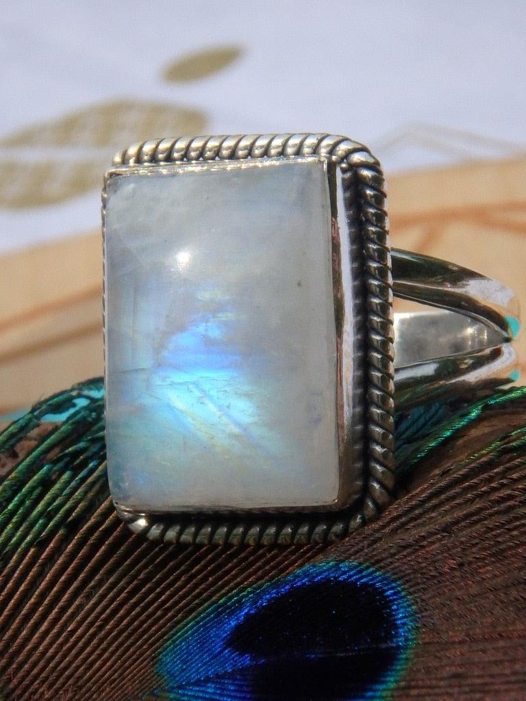 Mystical Flash~Rainbow Moonstone  Ring In Sterling Silver (Size 8) - Earth Family Crystals