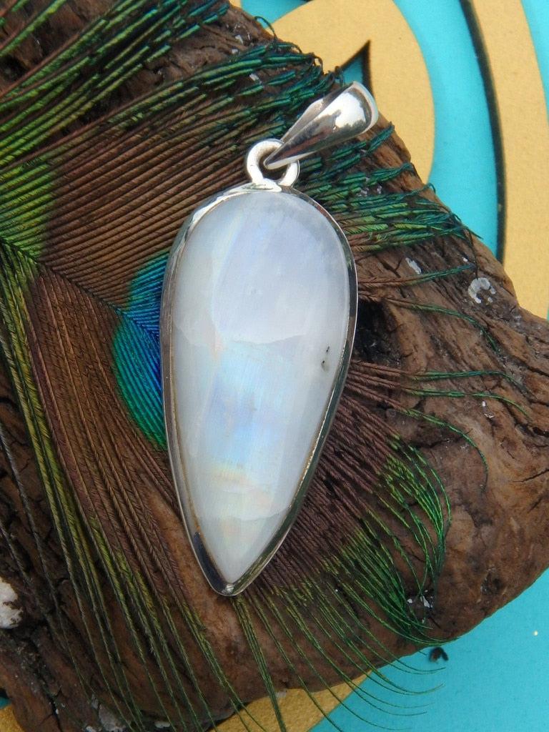 Solid White with a Hint of Flash~ Moonstone  Pendant In Sterling Silver (Includes Silver Chain) - Earth Family Crystals