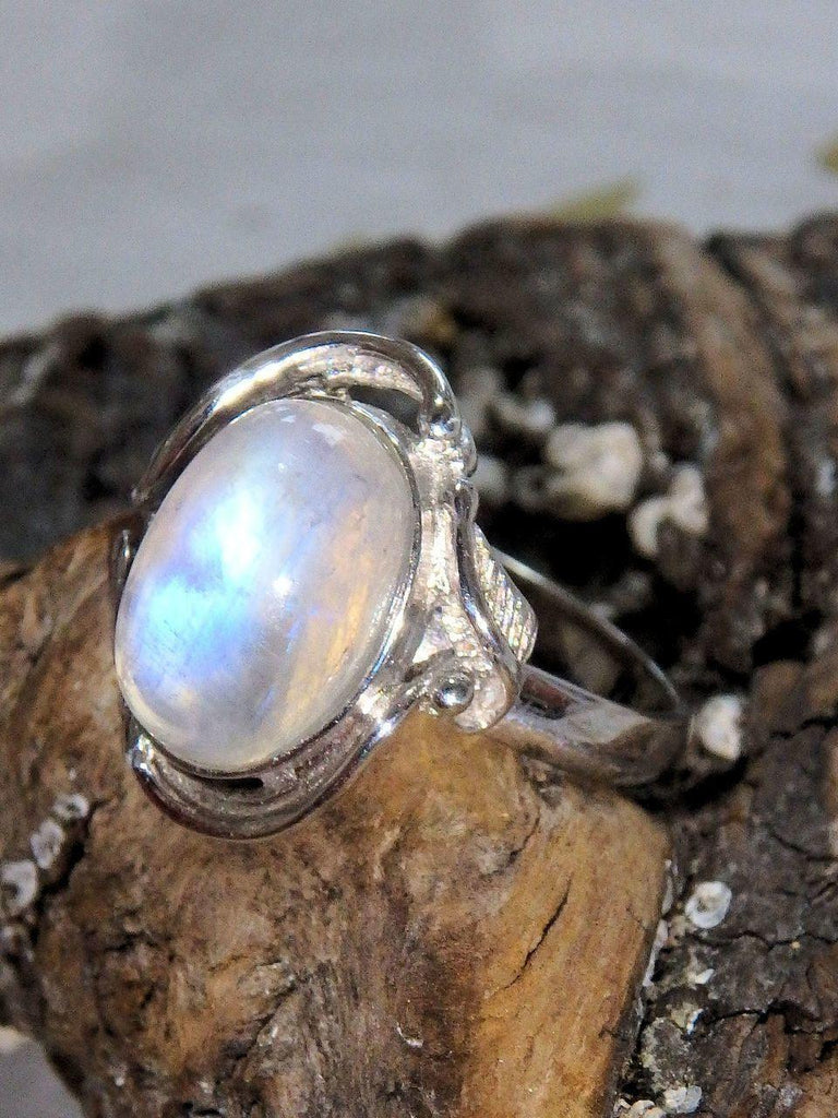 Delightful Royal Blue Flash Rainbow Moonstone Ring in Sterling Silver (Size 9) - Earth Family Crystals