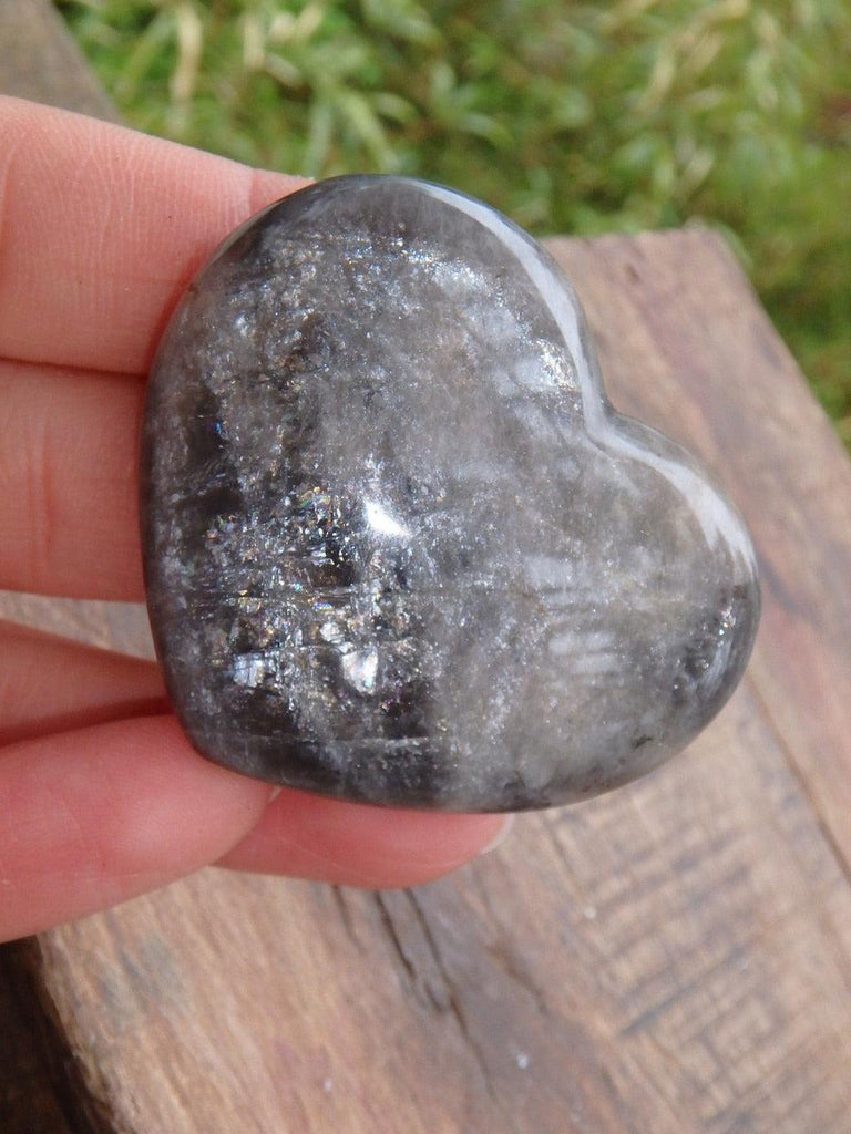 High Flash Black Moonstone Hand Held Heart 2 - Earth Family Crystals