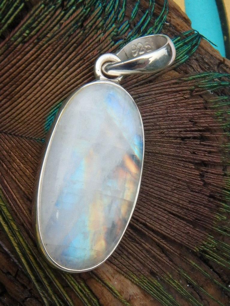 Pretty Colors~ Rainbow Moonstone  Pendant In Sterling Silver (Includes Silver Chain) - Earth Family Crystals