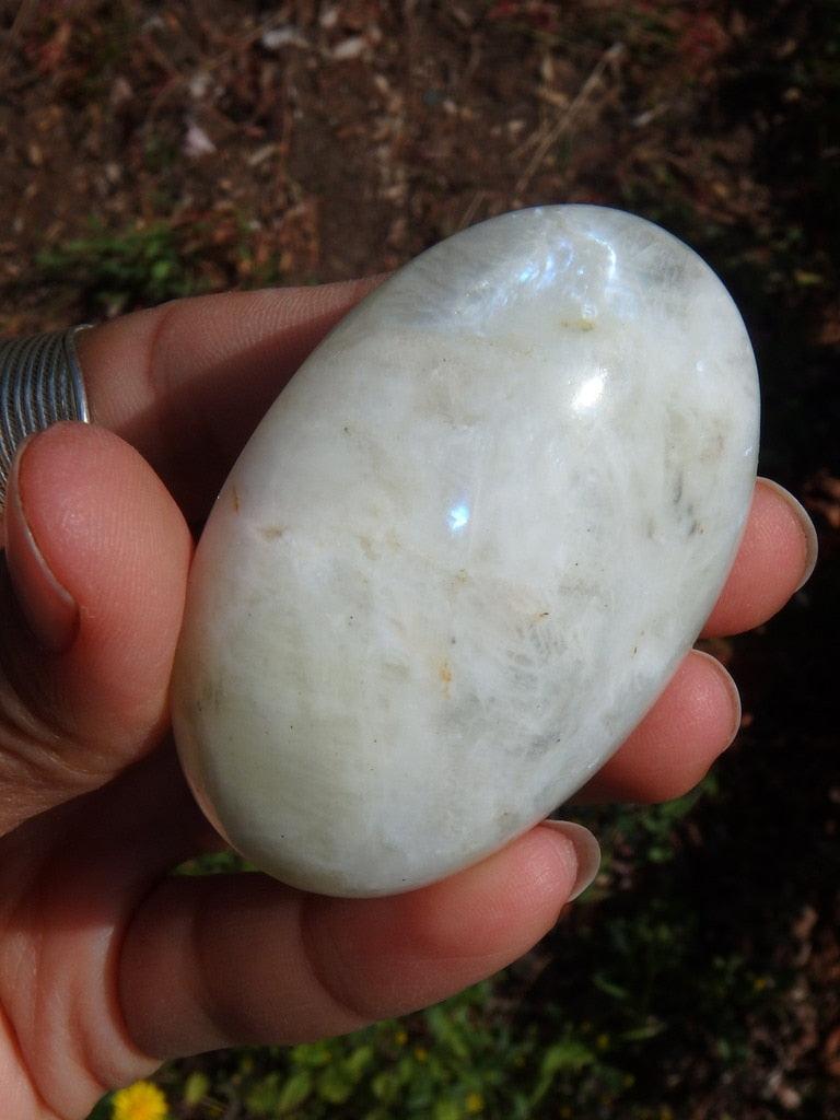 White Moonstone Hand Held Specimen With a Hint of Flash - Earth Family Crystals