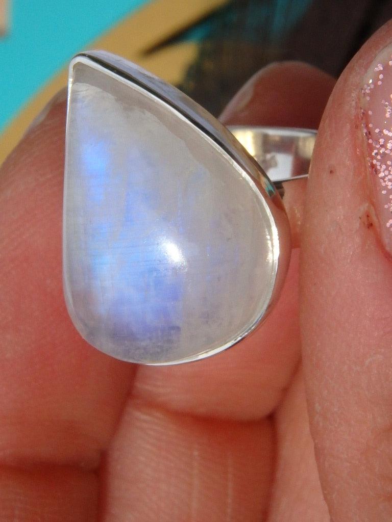 Terrific Teardrop Rainbow Moonstone  Ring In Sterling Silver (Size 6) - Earth Family Crystals