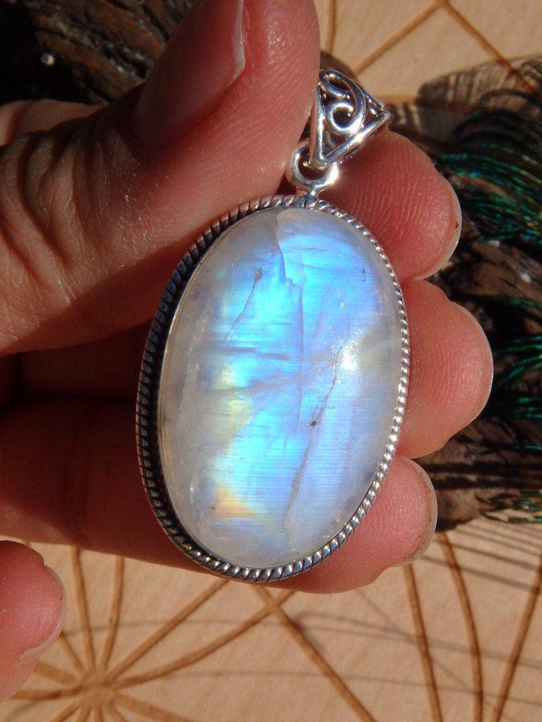 Brilliant Rainbow Moonstone Gemstone Pendant In Sterling Silver (Includes Silver Chain) - Earth Family Crystals