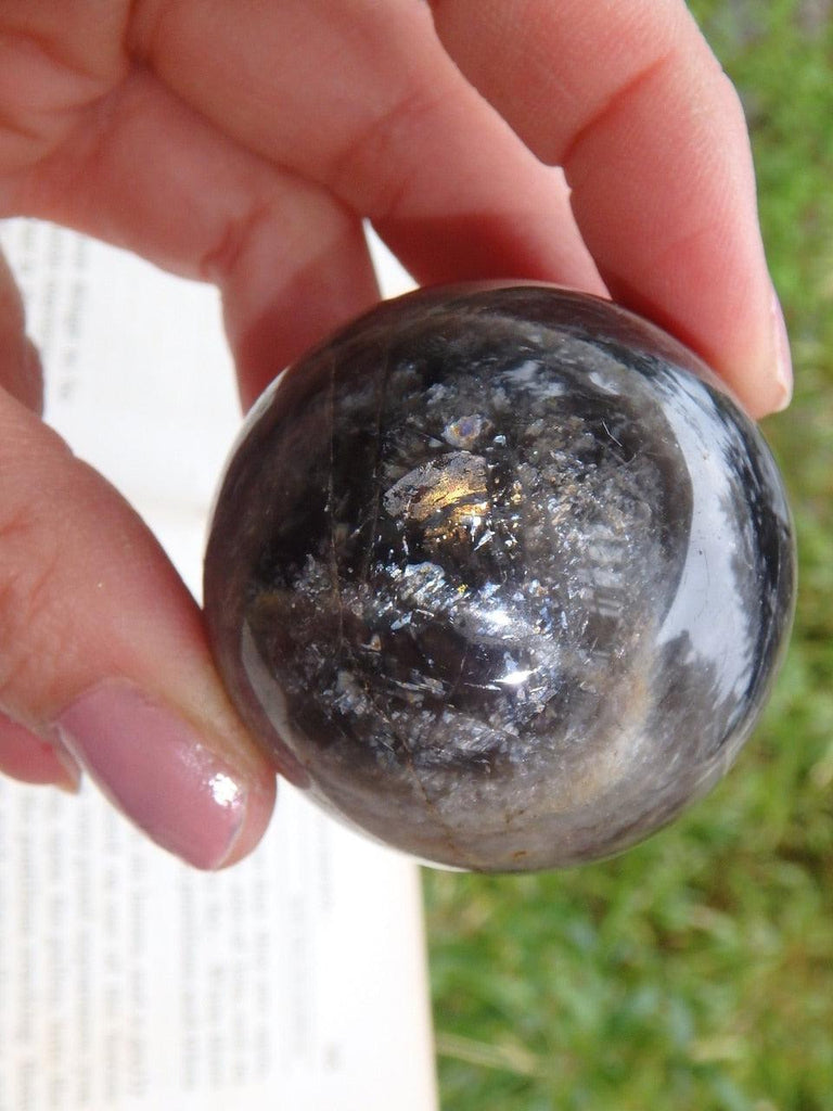 Moving Rainbows Black Moonstone Sphere From Brazil - Earth Family Crystals