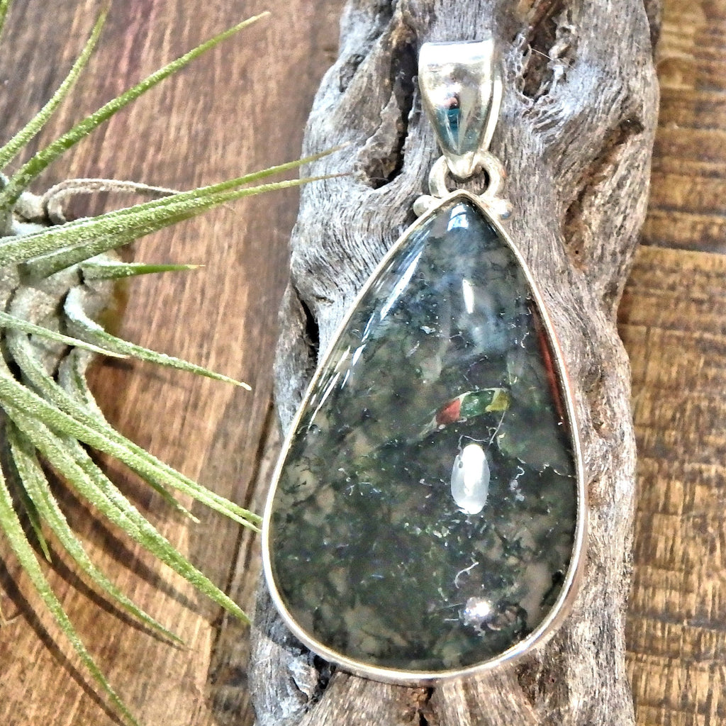 Deep Forest Green Moss Agate Gemstone Pendant in Sterling Silver (Includes Silver Chain) - Earth Family Crystals