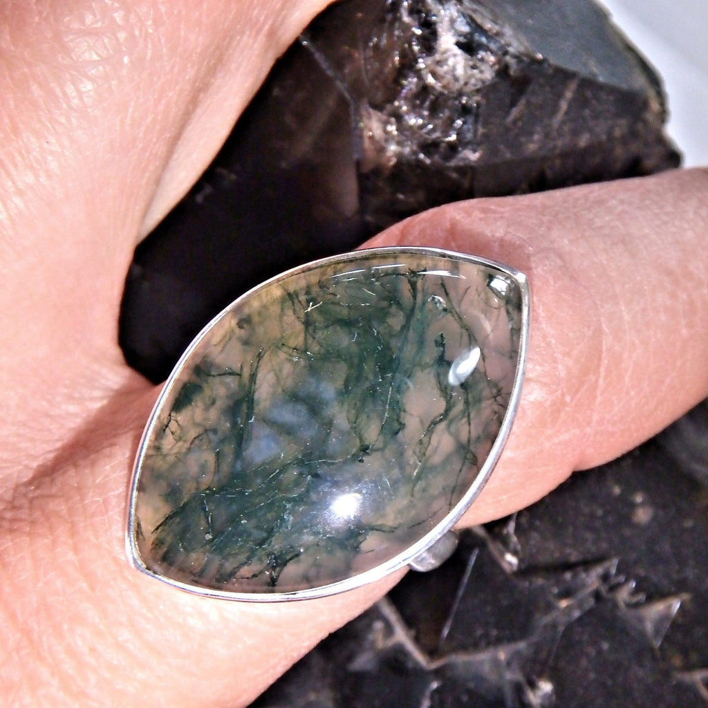 Earthy Green Veins Moss Agate  Gemstone Ring in Sterling Silver (Size 7.5) - Earth Family Crystals