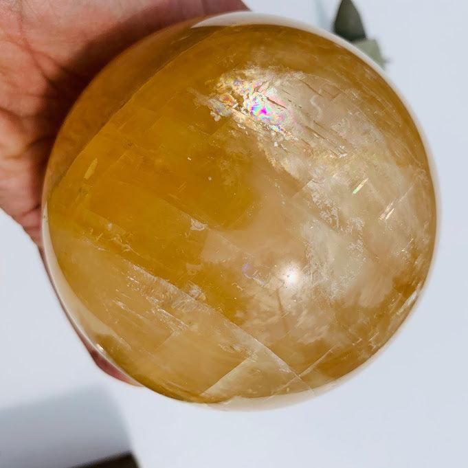 Huge XXL Rainbow Glow Golden Calcite Full Moon Sphere - Earth Family Crystals