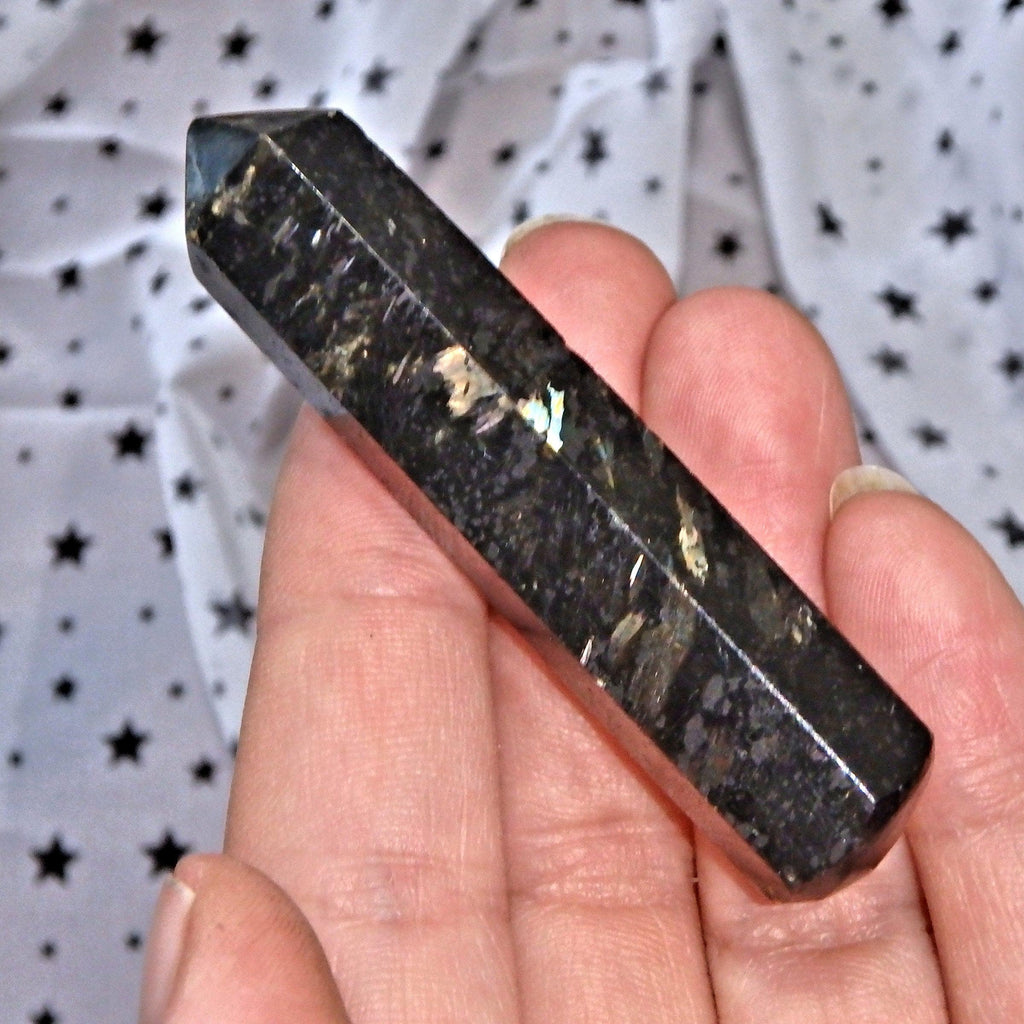 Powerful Genuine Greenland Nuummite Wand Carving - Earth Family Crystals