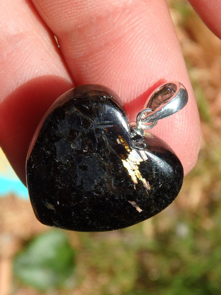 Adorable Heart Greenland Nuummite Pendant in Sterling Silver (Includes Silver Chain) - Earth Family Crystals