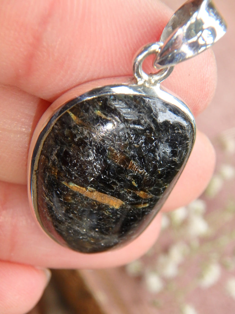Dancing Golden Flashes Genuine Nuummite Pendant In Sterling Silver (Includes Silver Chain)2 - Earth Family Crystals