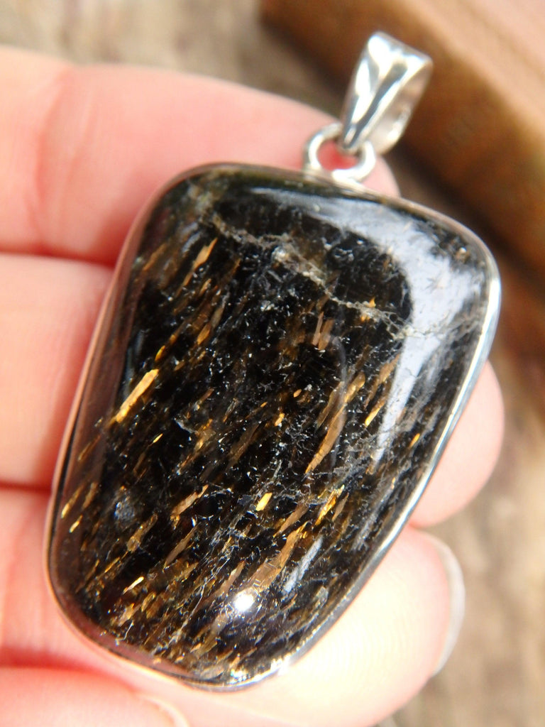 Dancing Golden Flashes Genuine Nuummite Pendant In Sterling Silver (Includes Silver Chain)1 - Earth Family Crystals
